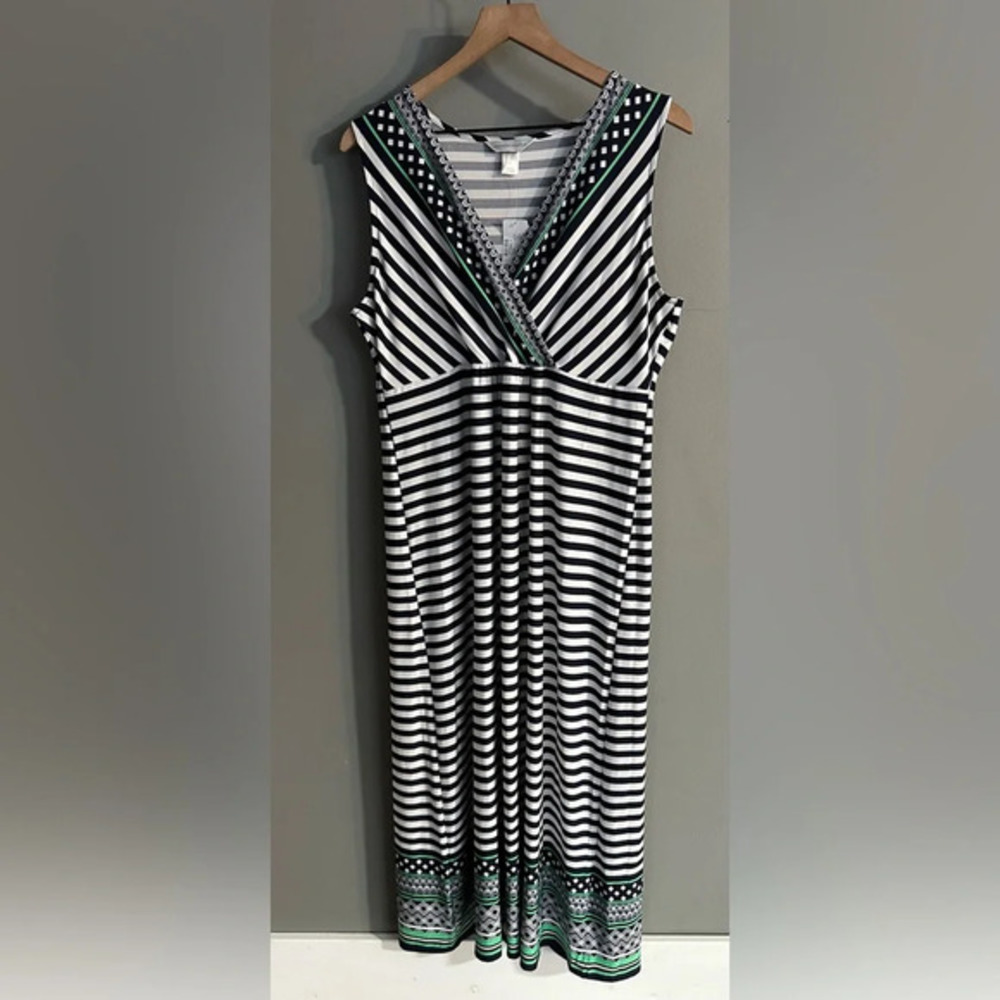 Christopher and Banks Maxi | Blue and White stripe with Geometric Hem. NWT